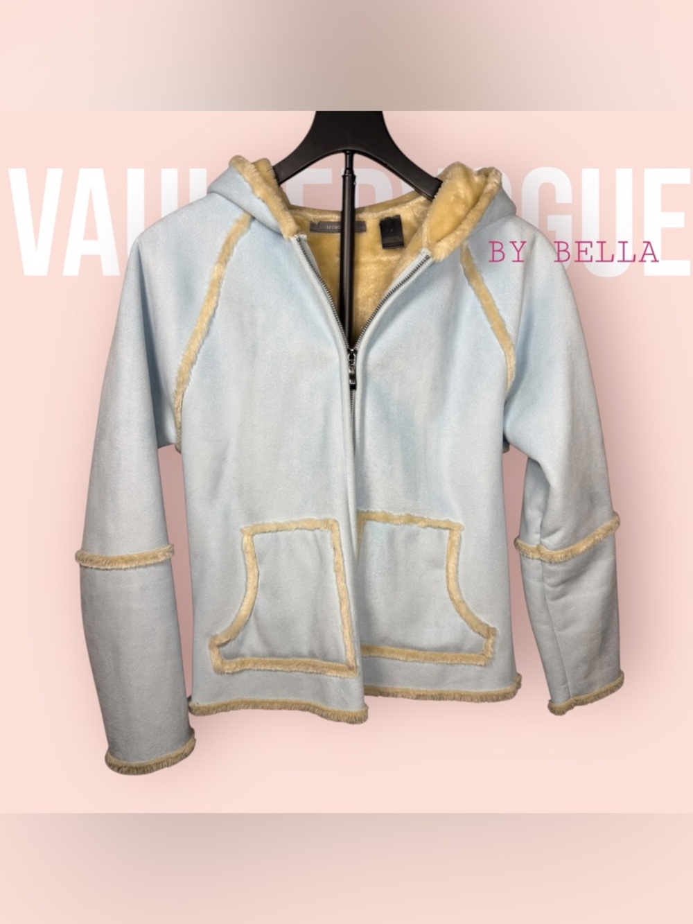 Liz Claiborne Light Blue Faux Shearling Hooded Jacket